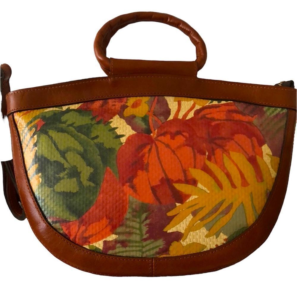 Patricia Nash Multicolor Floral Canvas & Brown Leather Crossbody
